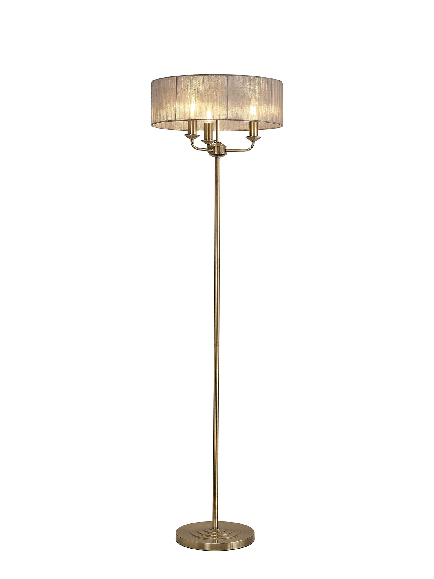 DK0910  Banyan 45cm 3 Light Floor Lamp Antique Brass, Grey
